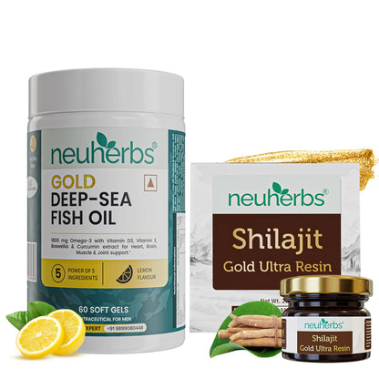 Neuherbs Gold Deep Sea 6X Omega-3 Fish Oil Capsules, 60 Softgels, EPA 1080mg DHA 720mg, Lemon Flavor (12)