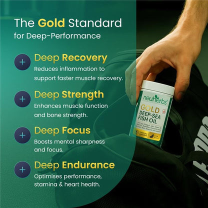 Neuherbs Gold Deep Sea 6X Omega-3 Fish Oil Capsules, 60 Softgels, EPA 1080mg DHA 720mg, Lemon Flavor - front view