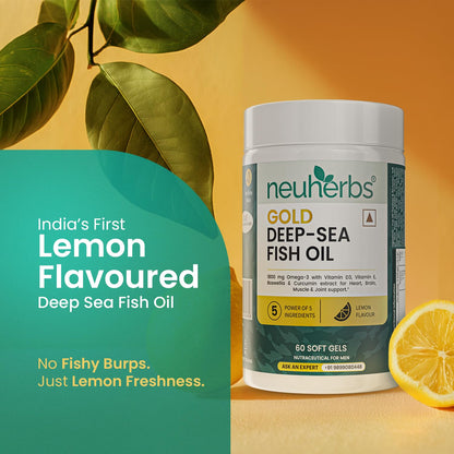 Neuherbs Gold Deep Sea 6X Omega-3 Fish Oil Capsules, 60 Softgels, EPA 1080mg DHA 720mg, Lemon Flavor - ingredients panel