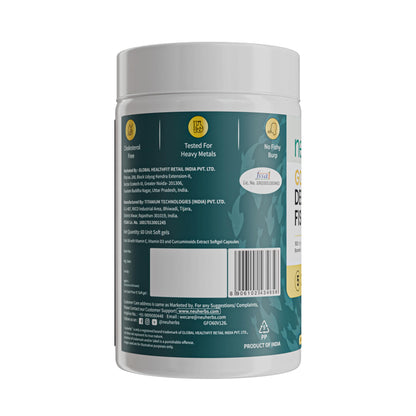 Neuherbs Gold Deep Sea 6X Omega-3 Fish Oil Capsules, 60 Softgels, EPA 1080mg DHA 720mg, Lemon Flavor - size and scale