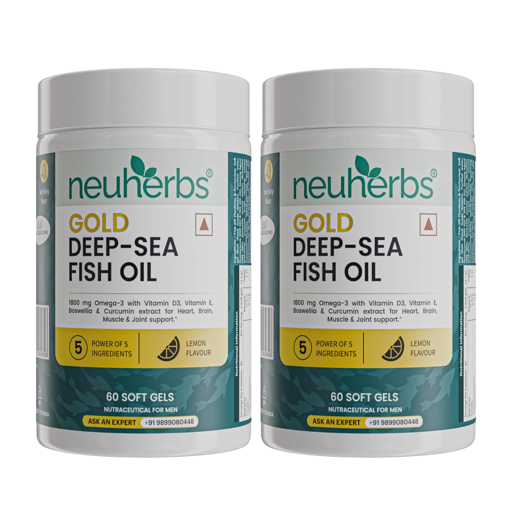 Neuherbs Gold Deep Sea 6X Omega-3 Fish Oil Capsules, 60 Softgels, EPA 1080mg DHA 720mg, Lemon Flavor (9)