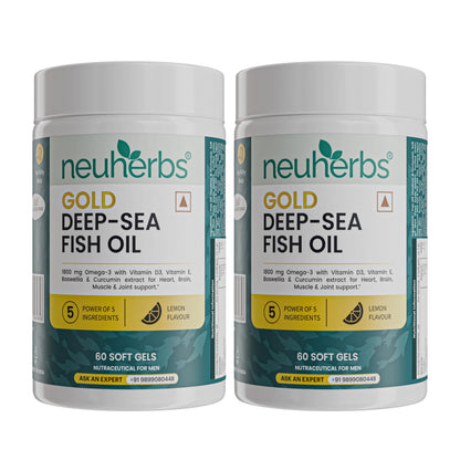 Neuherbs Gold Deep Sea 6X Omega-3 Fish Oil Capsules, 60 Softgels, EPA 1080mg DHA 720mg, Lemon Flavor (9)