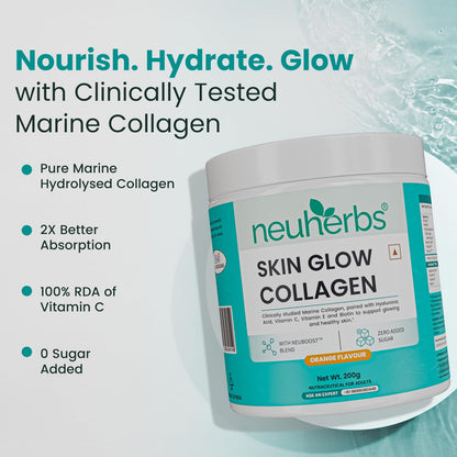 Neuherbs Marine Collagen Powder Supplement, 200g, Hydrolyzed Peptides with Hyaluronic Acid, Biotin, Vitamin C & E - packaging