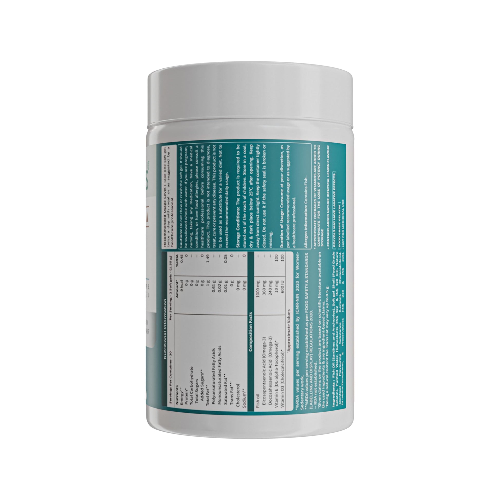 Neuherbs Mini Deep Sea Omega 3 Fish Oil Softgel Capsules 1000mg, Lemon Flavour, EPA DHA with Vitamins D3 & E - close-up detai