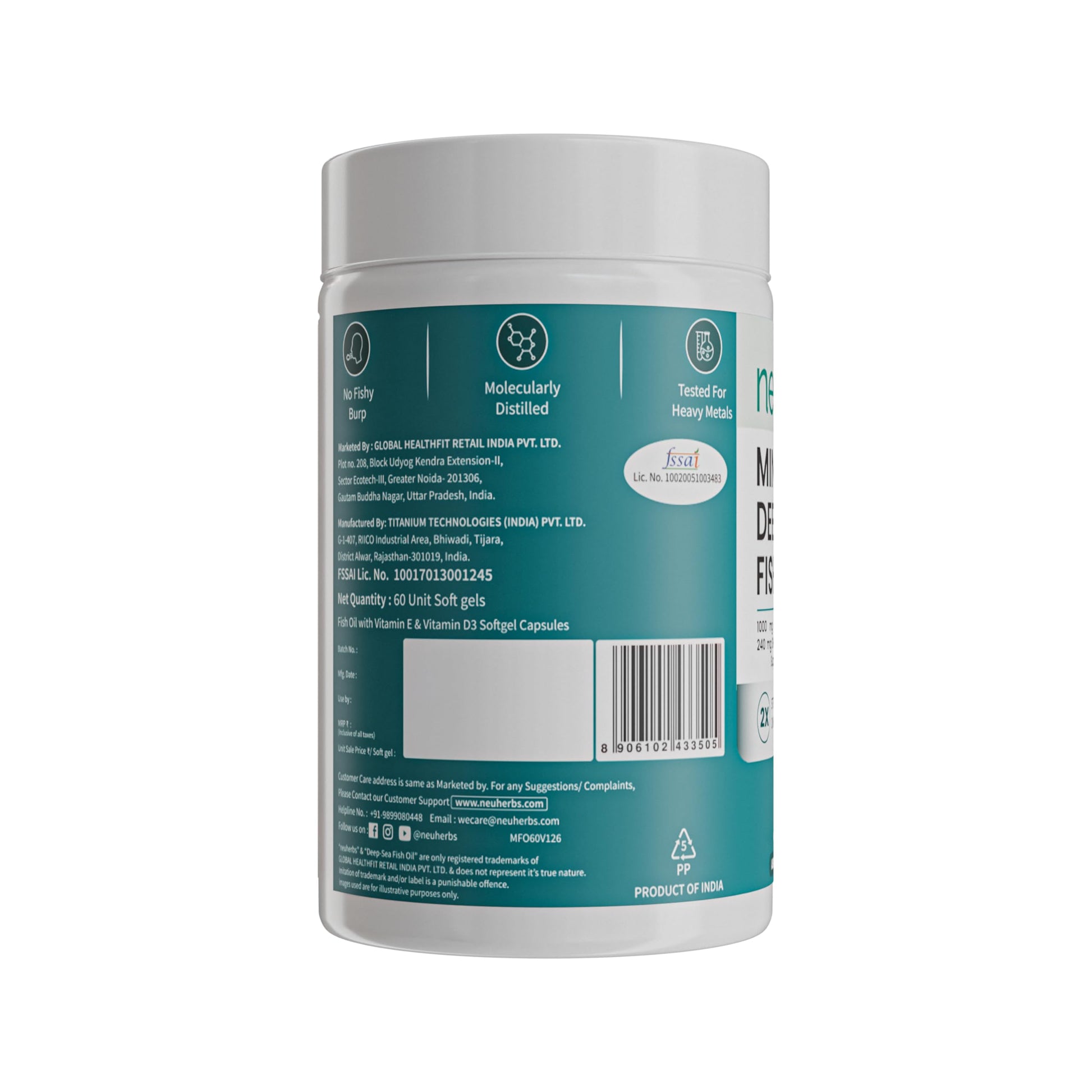 Neuherbs Mini Deep Sea Omega 3 Fish Oil Softgel Capsules 1000mg, Lemon Flavour, EPA DHA with Vitamins D3 & E - in use