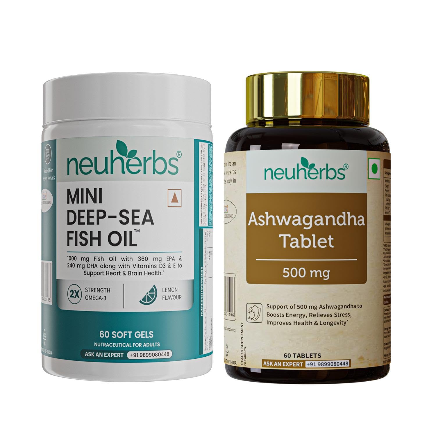 Neuherbs Mini Deep Sea Omega 3 Fish Oil Softgel Capsules 1000mg, Lemon Flavour, EPA DHA with Vitamins D3 & E (18)