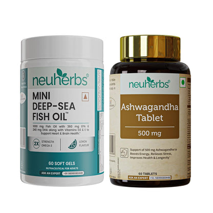 Neuherbs Mini Deep Sea Omega 3 Fish Oil Softgel Capsules 1000mg, Lemon Flavour, EPA DHA with Vitamins D3 & E (18)