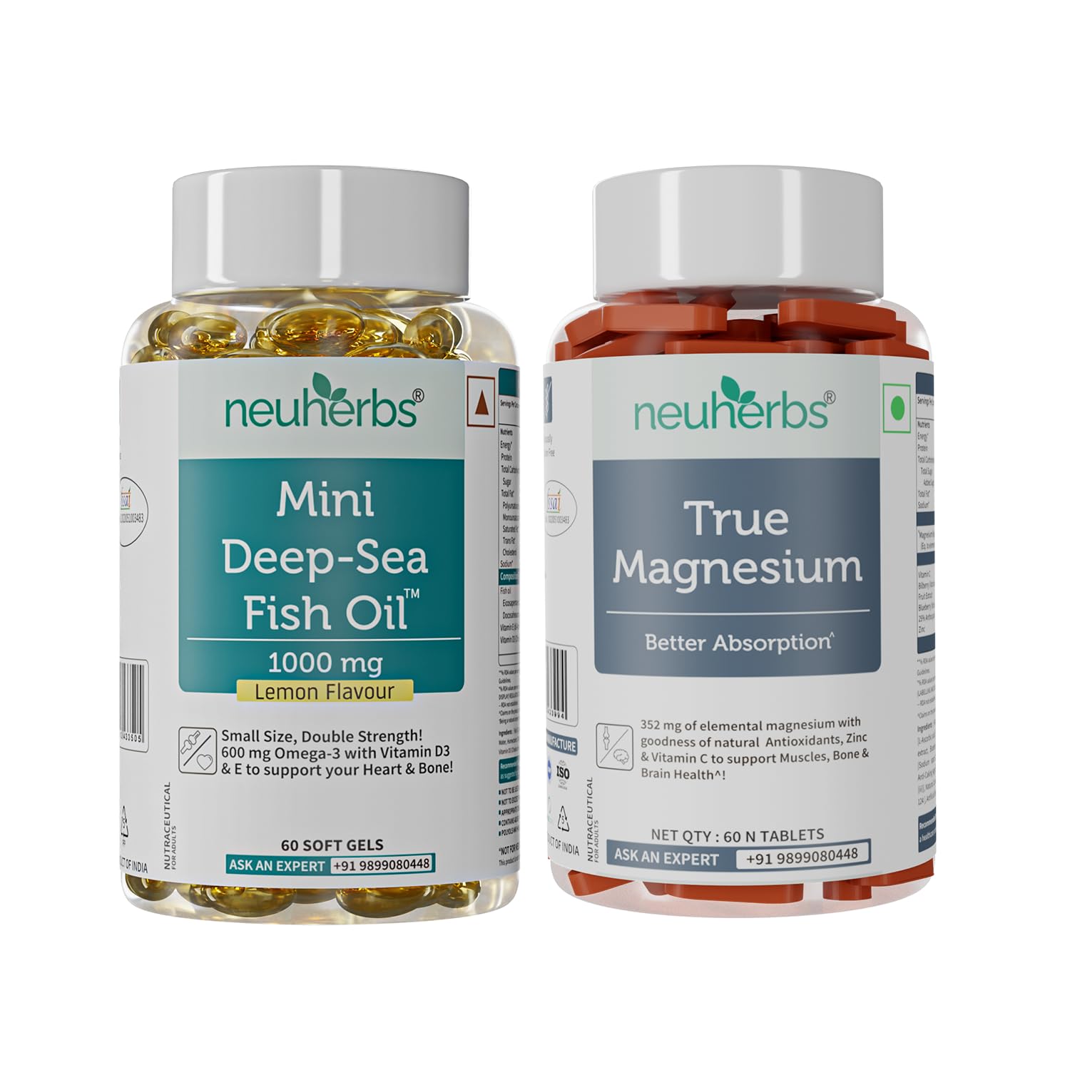 Neuherbs Mini Deep Sea Omega 3 Fish Oil Softgel Capsules 1000mg, Lemon Flavour, EPA DHA with Vitamins D3 & E (25)