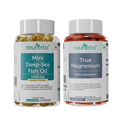 Neuherbs Mini Deep Sea Omega 3 Fish Oil Softgel Capsules 1000mg, Lemon Flavour, EPA DHA with Vitamins D3 & E (25)