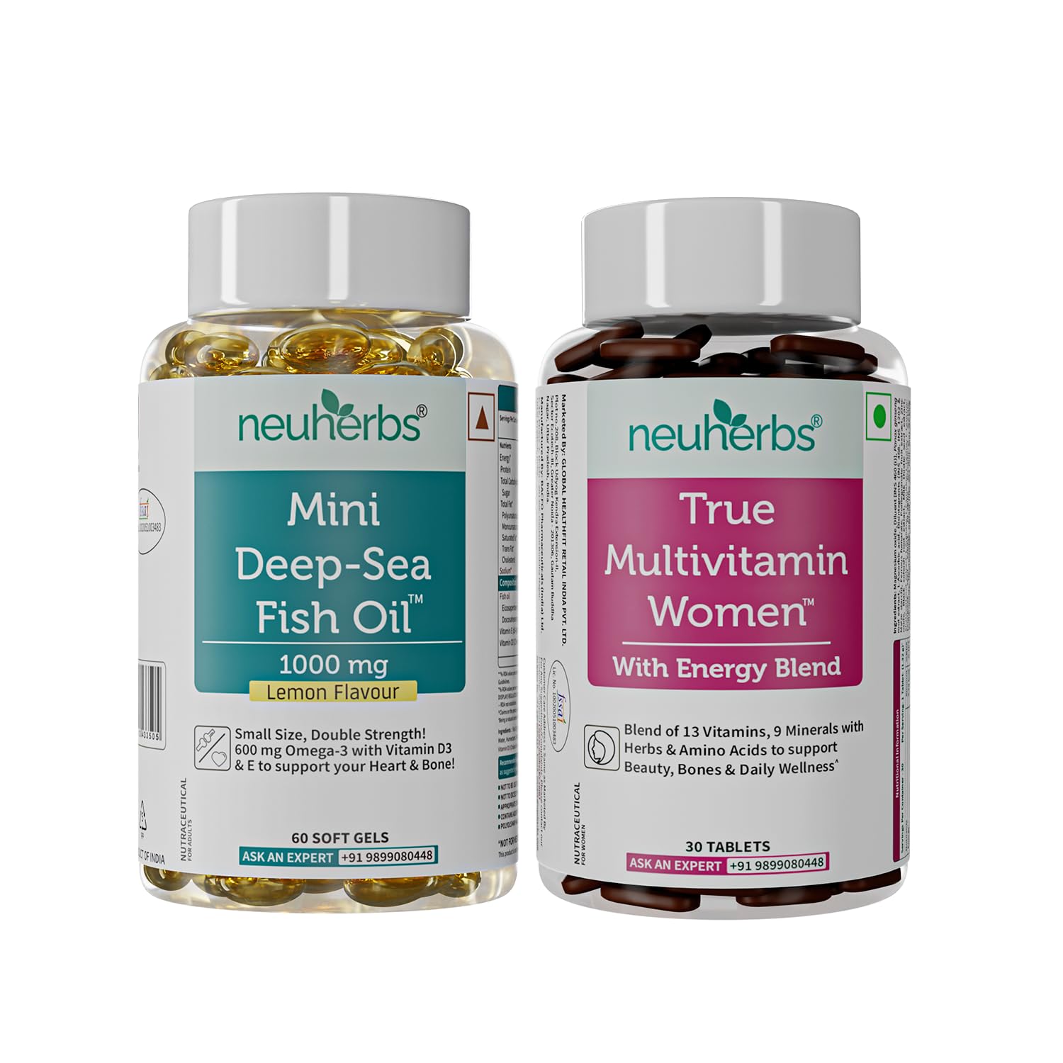 Neuherbs Mini Deep Sea Omega 3 Fish Oil Softgel Capsules 1000mg, Lemon Flavour, EPA DHA with Vitamins D3 & E (31)