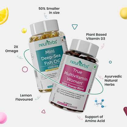 Neuherbs Mini Deep Sea Omega 3 Fish Oil Softgel Capsules 1000mg, Lemon Flavour, EPA DHA with Vitamins D3 & E - back view (33)