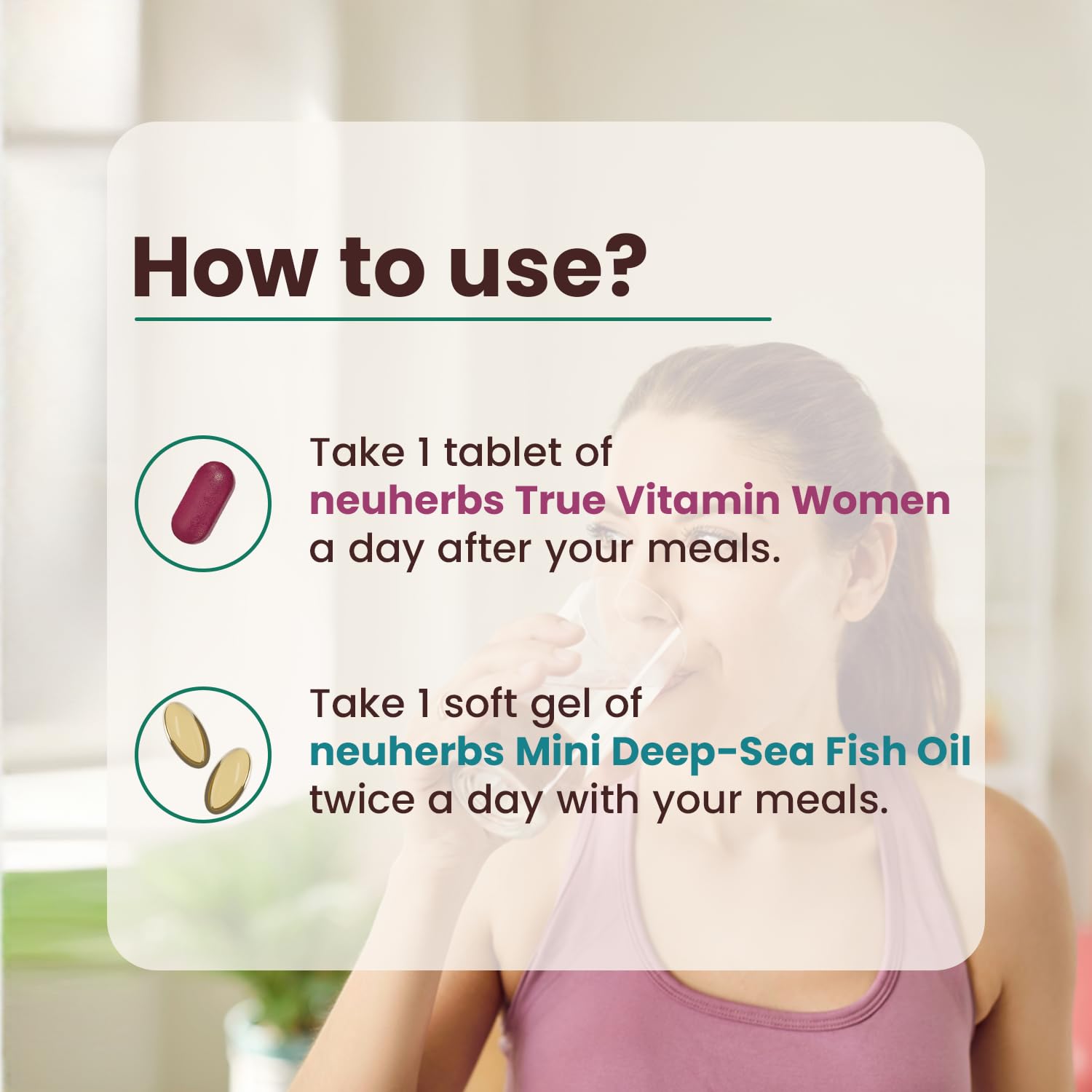 Neuherbs Mini Deep Sea Omega 3 Fish Oil Softgel Capsules 1000mg, Lemon Flavour, EPA DHA with Vitamins D3 & E - label detail (