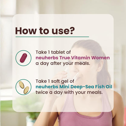 Neuherbs Mini Deep Sea Omega 3 Fish Oil Softgel Capsules 1000mg, Lemon Flavour, EPA DHA with Vitamins D3 & E - label detail (