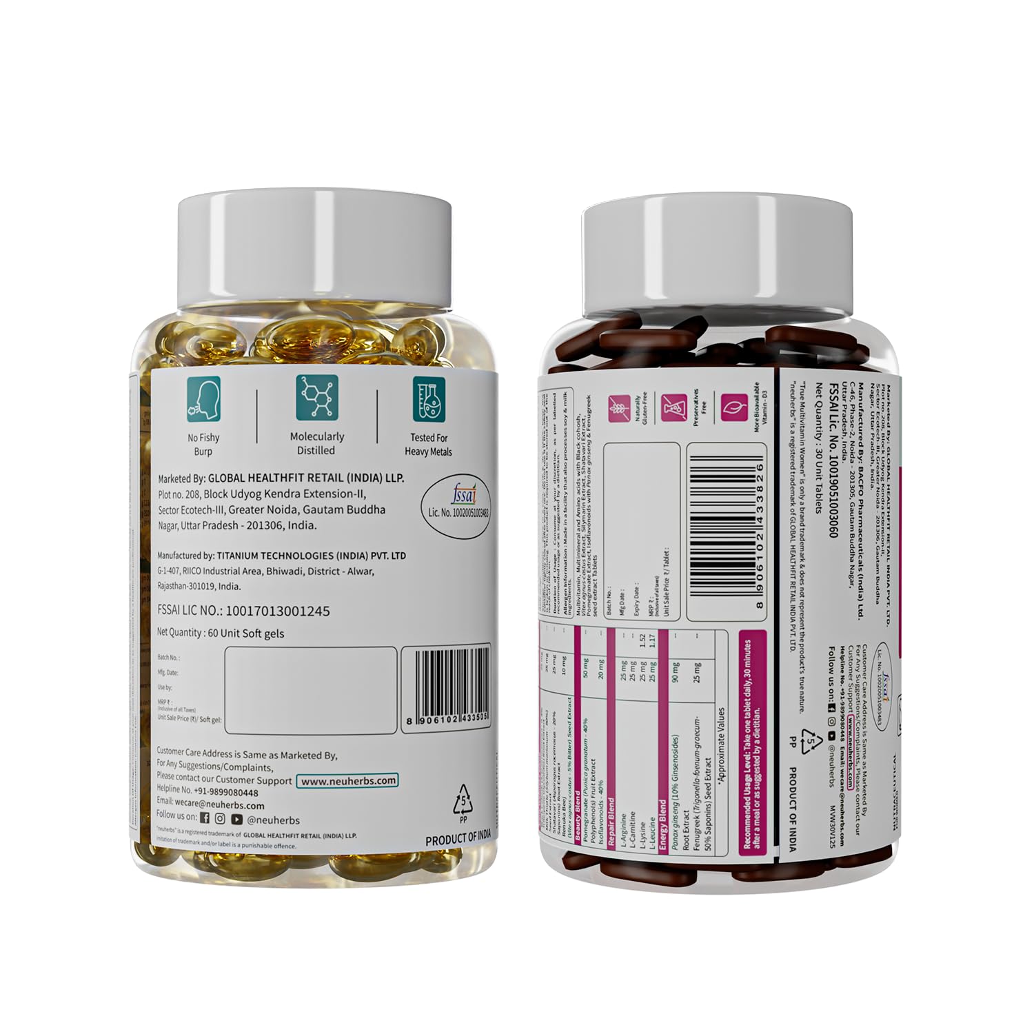 Neuherbs Mini Deep Sea Omega 3 Fish Oil Softgel Capsules 1000mg, Lemon Flavour, EPA DHA with Vitamins D3 & E - close-up detai