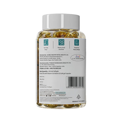 Neuherbs Mini Deep Sea Omega 3 Fish Oil Softgel Capsules 1000mg, Lemon Flavour, EPA DHA with Vitamins D3 & E - close-up detai