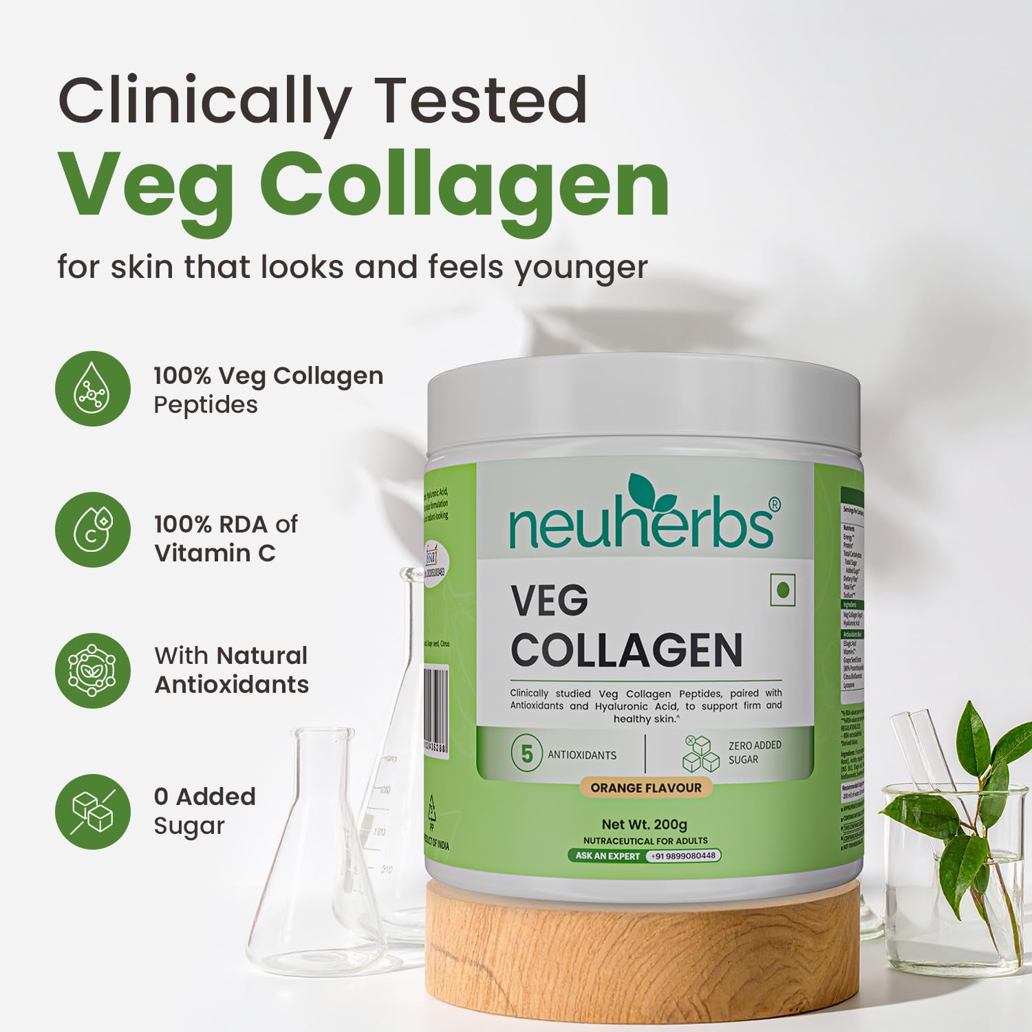 Neuherbs Veg Collagen Supplement Combo, Orange Flavor, 200g Powder & 30 Capsules, Vegan Formula - packaging (11)