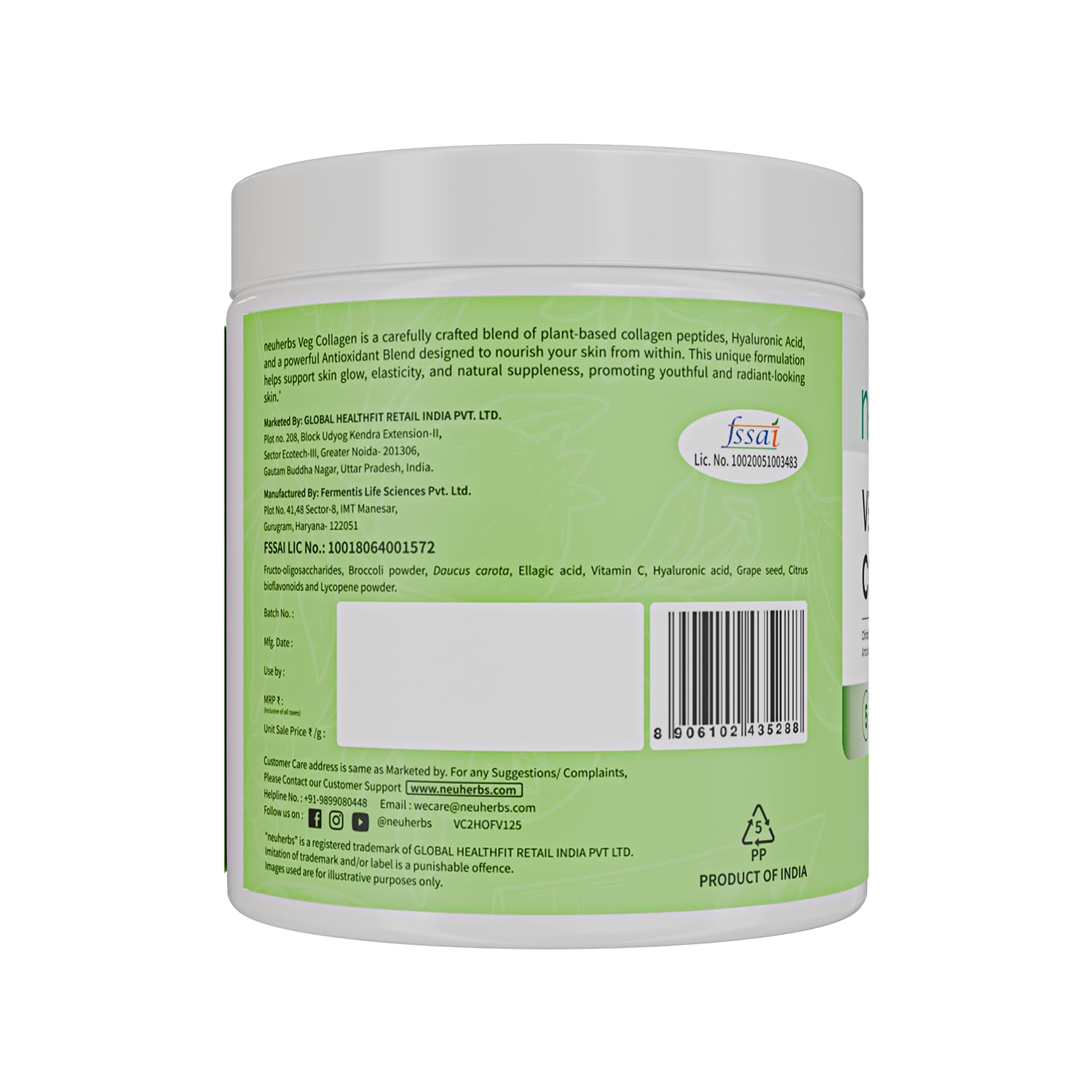 Neuherbs Veg Collagen Supplement Combo, Orange Flavor, 200g Powder & 30 Capsules, Vegan Formula - size and scale