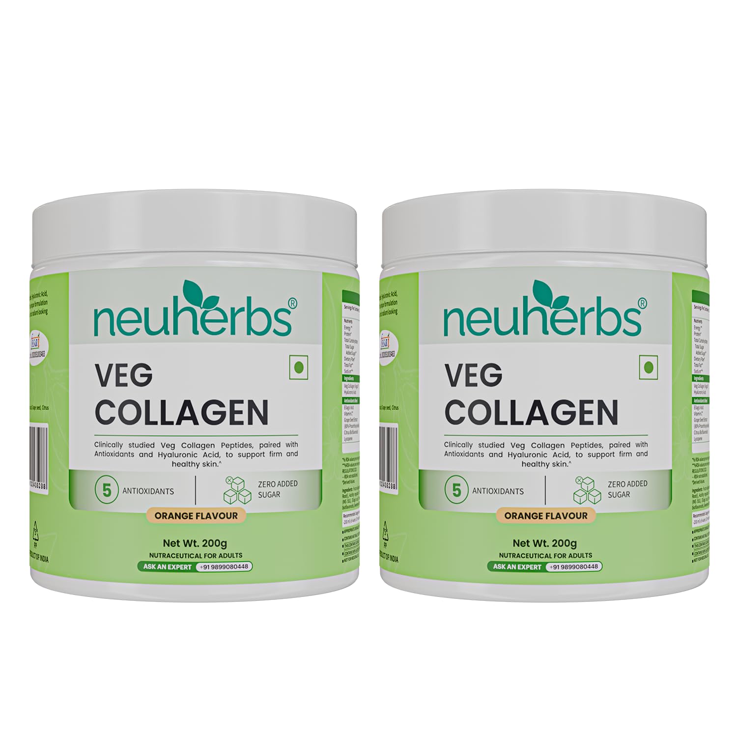 Neuherbs Veg Collagen Supplement Combo, Orange Flavor, 200g Powder & 30 Capsules, Vegan Formula (17)