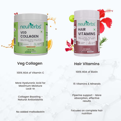 Neuherbs Veg Collagen Supplement Combo, Orange Flavor, 200g Powder & 30 Capsules, Vegan Formula - label detail (25)