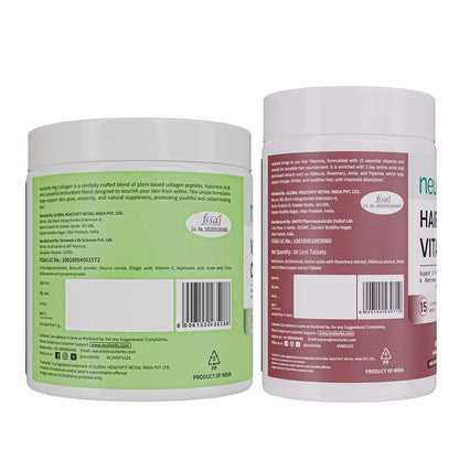 Neuherbs Veg Collagen Supplement Combo, Orange Flavor, 200g Powder & 30 Capsules, Vegan Formula - close-up detail (27)