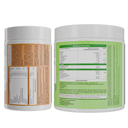 Neuherbs Veg Collagen Supplement Combo, Orange Flavor, 200g Powder & 30 Capsules, Vegan Formula - ingredients panel