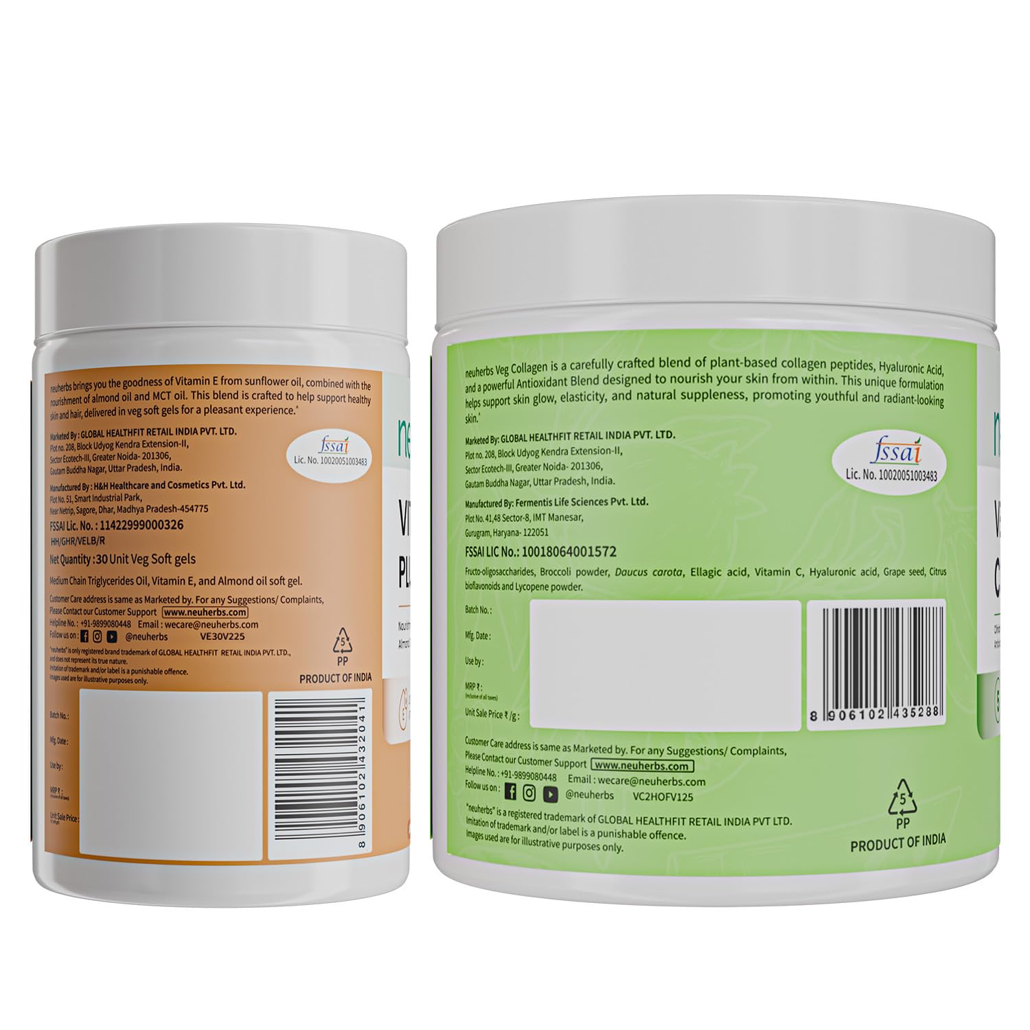 Neuherbs Veg Collagen Supplement Combo, Orange Flavor, 200g Powder & 30 Capsules, Vegan Formula - close-up detail
