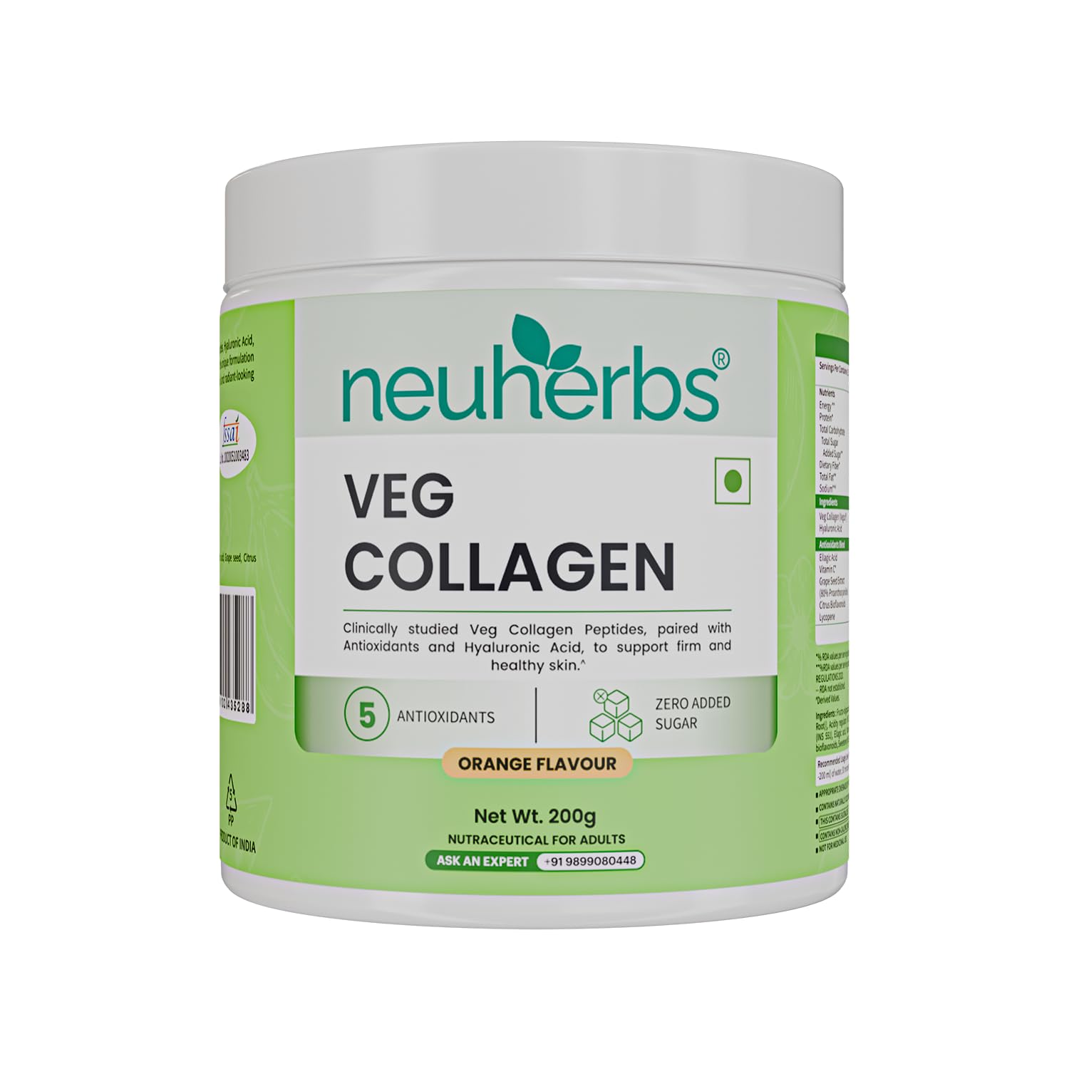 Neuherbs Veg Collagen Supplement Combo, Orange Flavor, 200g Powder & 30 Capsules, Vegan Formula (8)