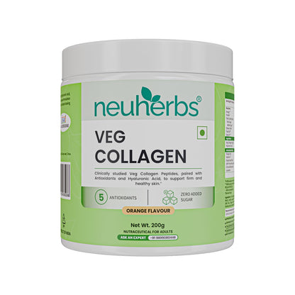 Neuherbs Veg Collagen Supplement Combo, Orange Flavor, 200g Powder & 30 Capsules, Vegan Formula (8)