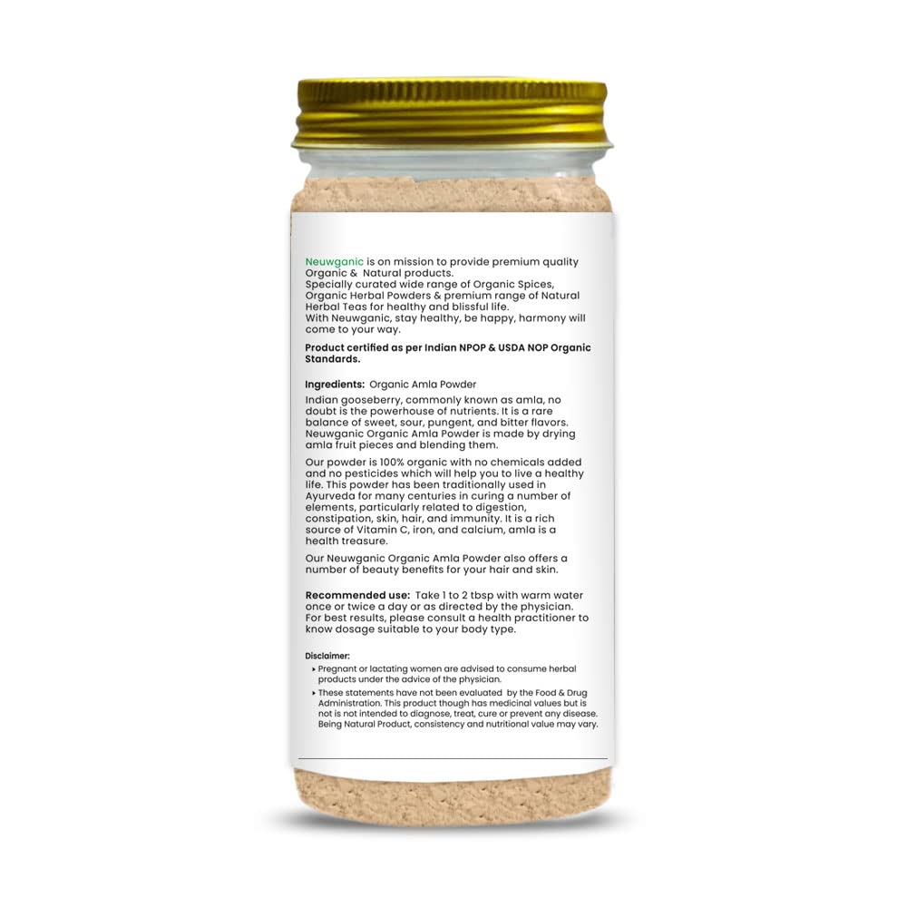 Neuwganic Organic Amla Powder, USDA & India Organic Certified, Emblica Officinalis Fruit Powder, Powder - front view (14)