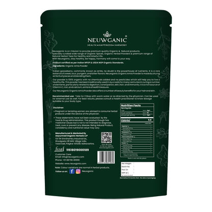 Neuwganic Organic Amla Powder, USDA & India Organic Certified, Emblica Officinalis Fruit Powder, Powder - front view