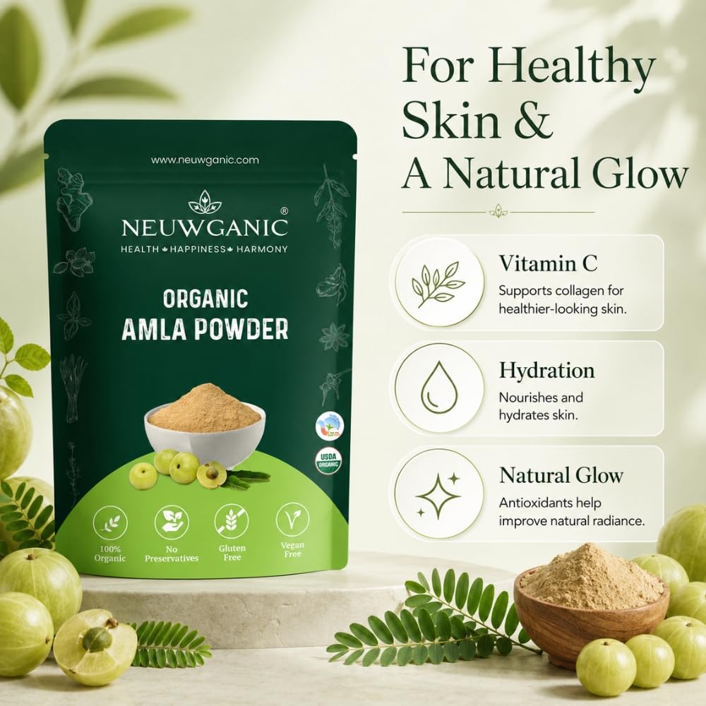 Neuwganic Organic Amla Powder, USDA & India Organic Certified, Emblica Officinalis Fruit Powder, Powder - packaging