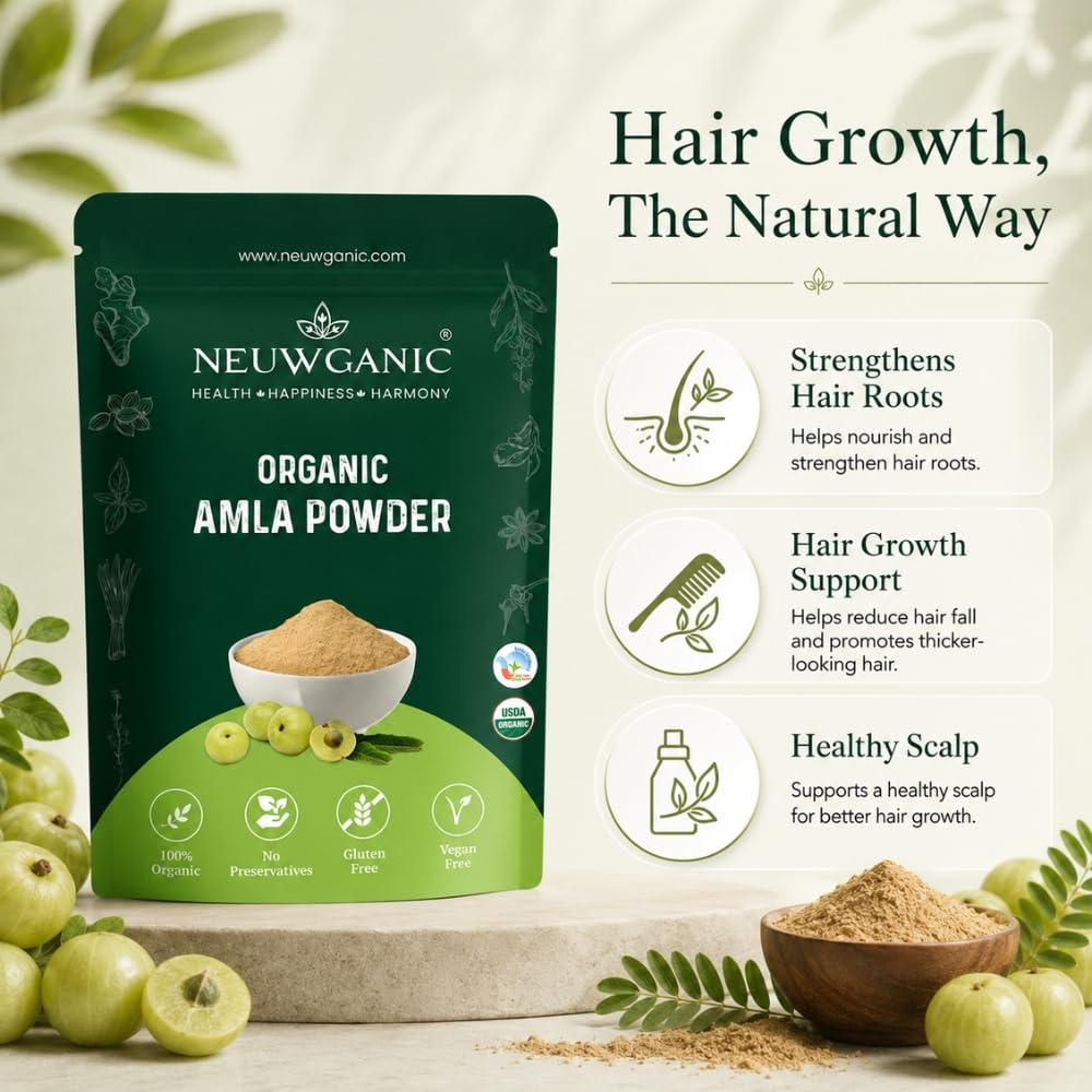 Neuwganic Organic Amla Powder, USDA & India Organic Certified, Emblica Officinalis Fruit Powder, Powder - label detail