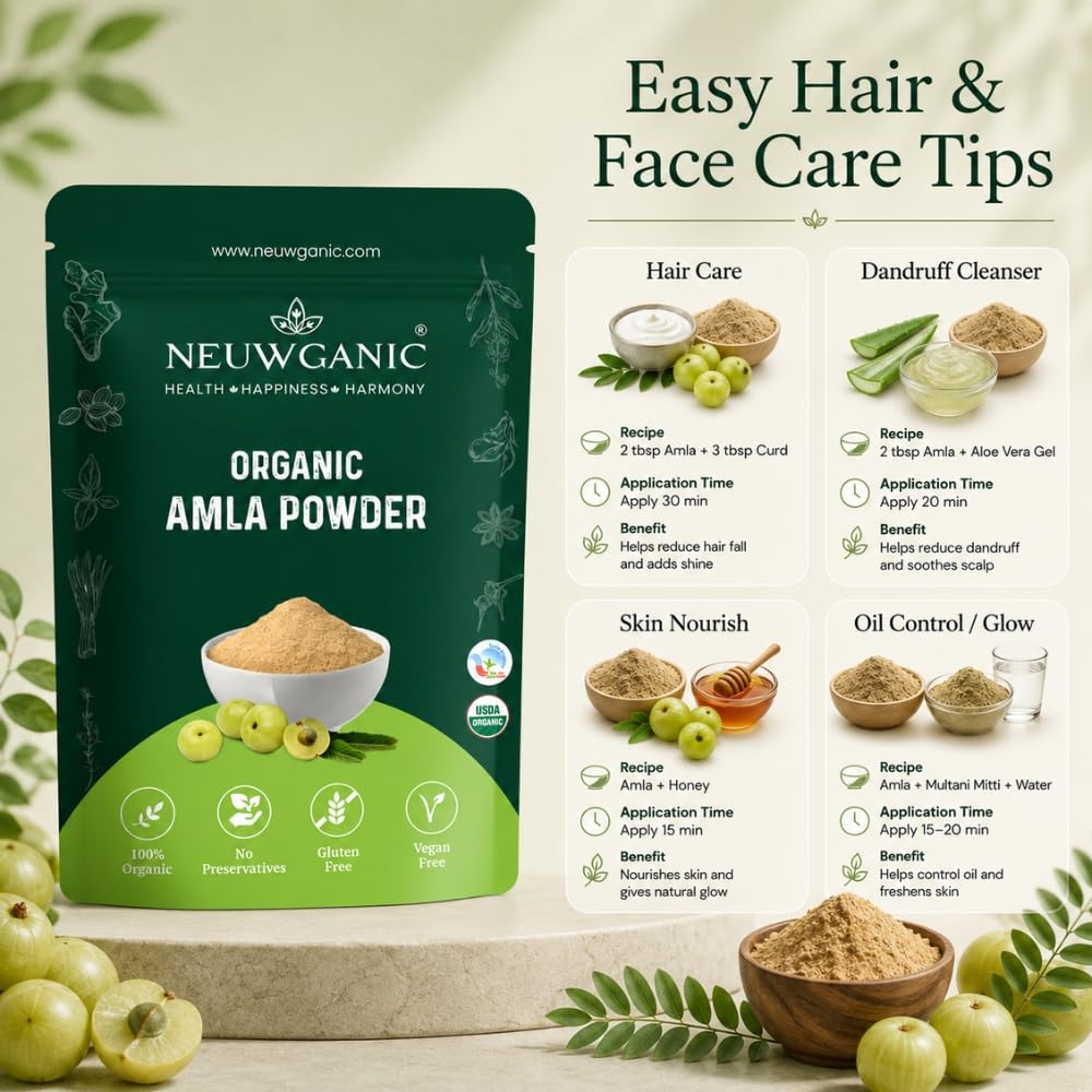 Neuwganic Organic Amla Powder, USDA & India Organic Certified, Emblica Officinalis Fruit Powder, Powder - ingredients panel