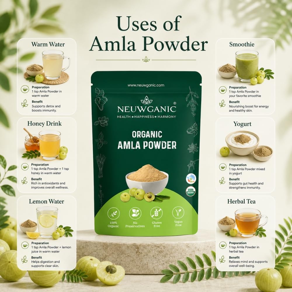 Neuwganic Organic Amla Powder, USDA & India Organic Certified, Emblica Officinalis Fruit Powder, Powder - close-up detail
