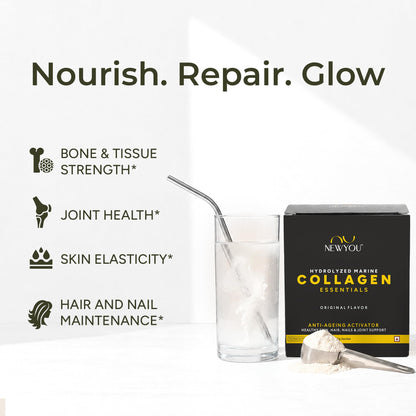 NEWYOU Marine Collagen Powder, Orange Flavour, Hydrolyzed Peptides, Unisex Teen Supplement - front view (10)