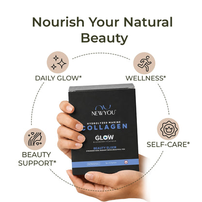 NEWYOU Marine Collagen Powder, Orange Flavour, Hydrolyzed Peptides, Unisex Teen Supplement - front view (18)