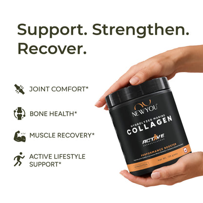 NEWYOU Marine Collagen Powder, Orange Flavour, Hydrolyzed Peptides, Unisex Teen Supplement - back view (26)