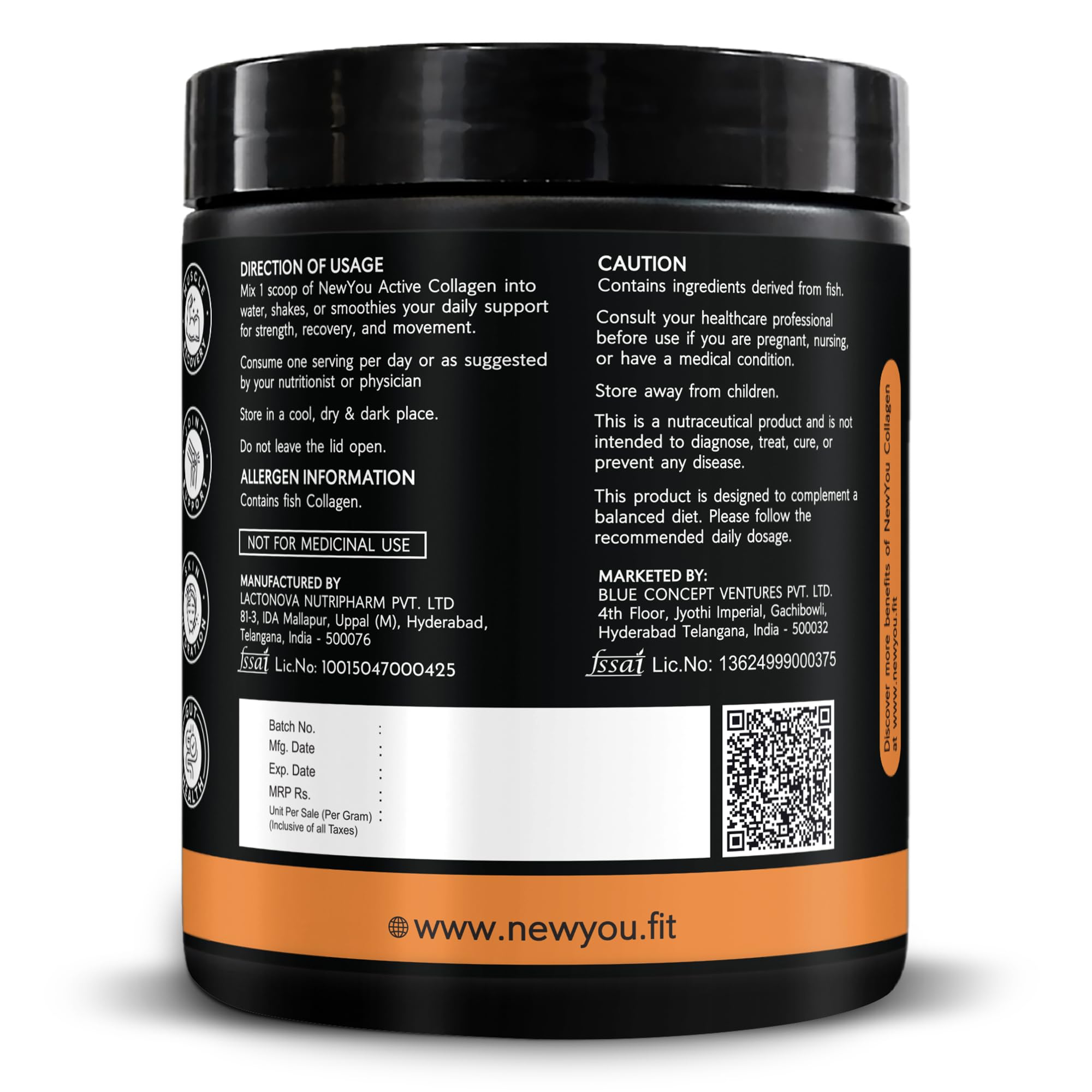NEWYOU Marine Collagen Powder, Orange Flavour, Hydrolyzed Peptides, Unisex Teen Supplement - ingredients panel (29)