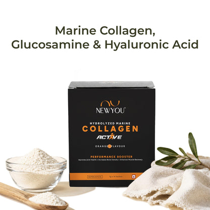 NEWYOU Marine Collagen Powder, Orange Flavour, Hydrolyzed Peptides, Unisex Teen Supplement - front view