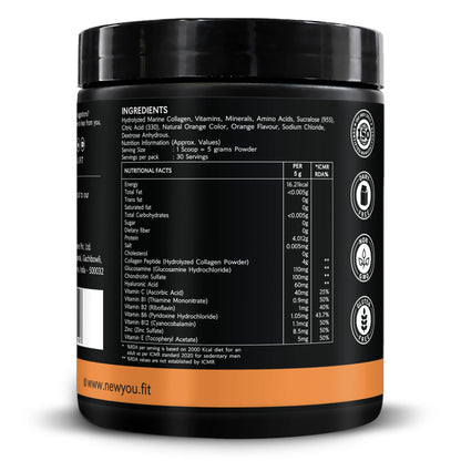 NEWYOU Marine Collagen Powder, Orange Flavour, Hydrolyzed Peptides, Unisex Teen Supplement - close-up detail (30)