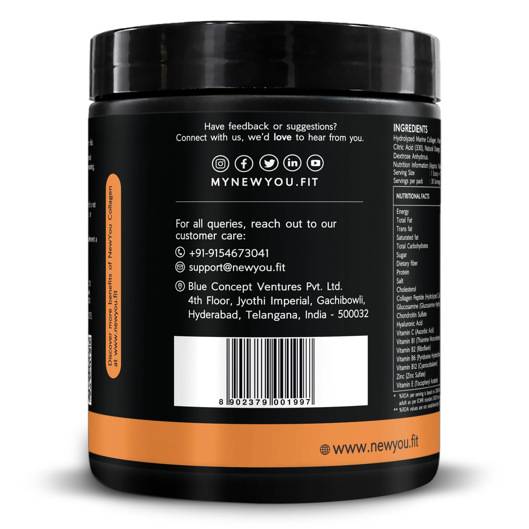 NEWYOU Marine Collagen Powder, Orange Flavour, Hydrolyzed Peptides, Unisex Teen Supplement - in use (31)