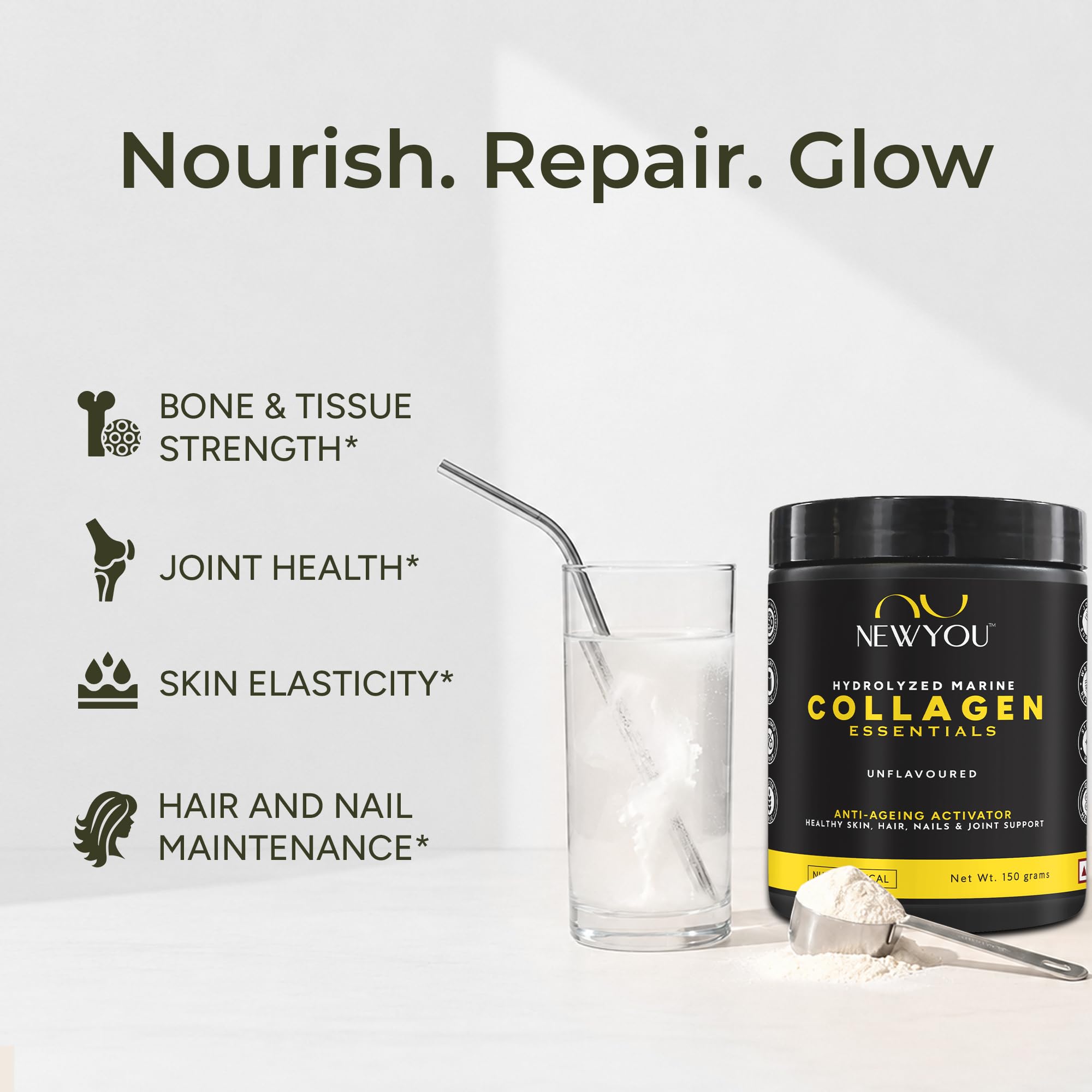 NEWYOU Marine Collagen Powder, Orange Flavour, Hydrolyzed Peptides, Unisex Teen Supplement - back view (34)