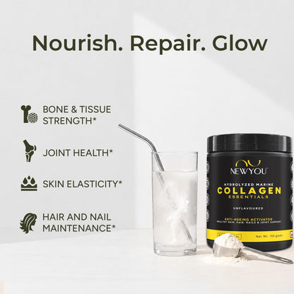 NEWYOU Marine Collagen Powder, Orange Flavour, Hydrolyzed Peptides, Unisex Teen Supplement - back view (34)