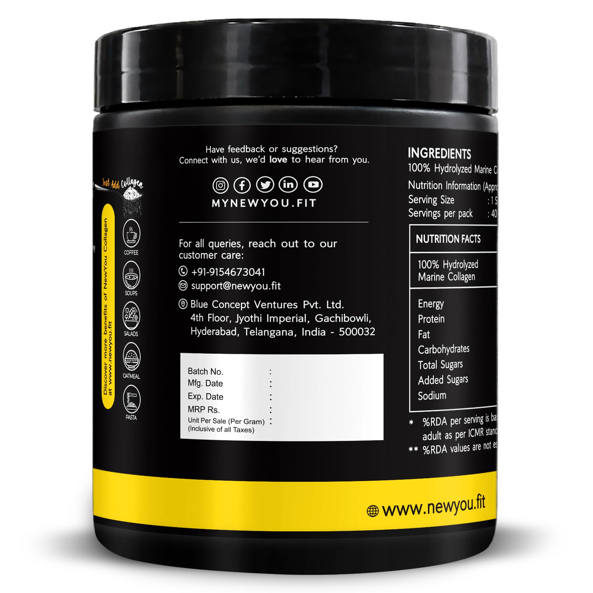 NEWYOU Marine Collagen Powder, Orange Flavour, Hydrolyzed Peptides, Unisex Teen Supplement - size and scale (40)