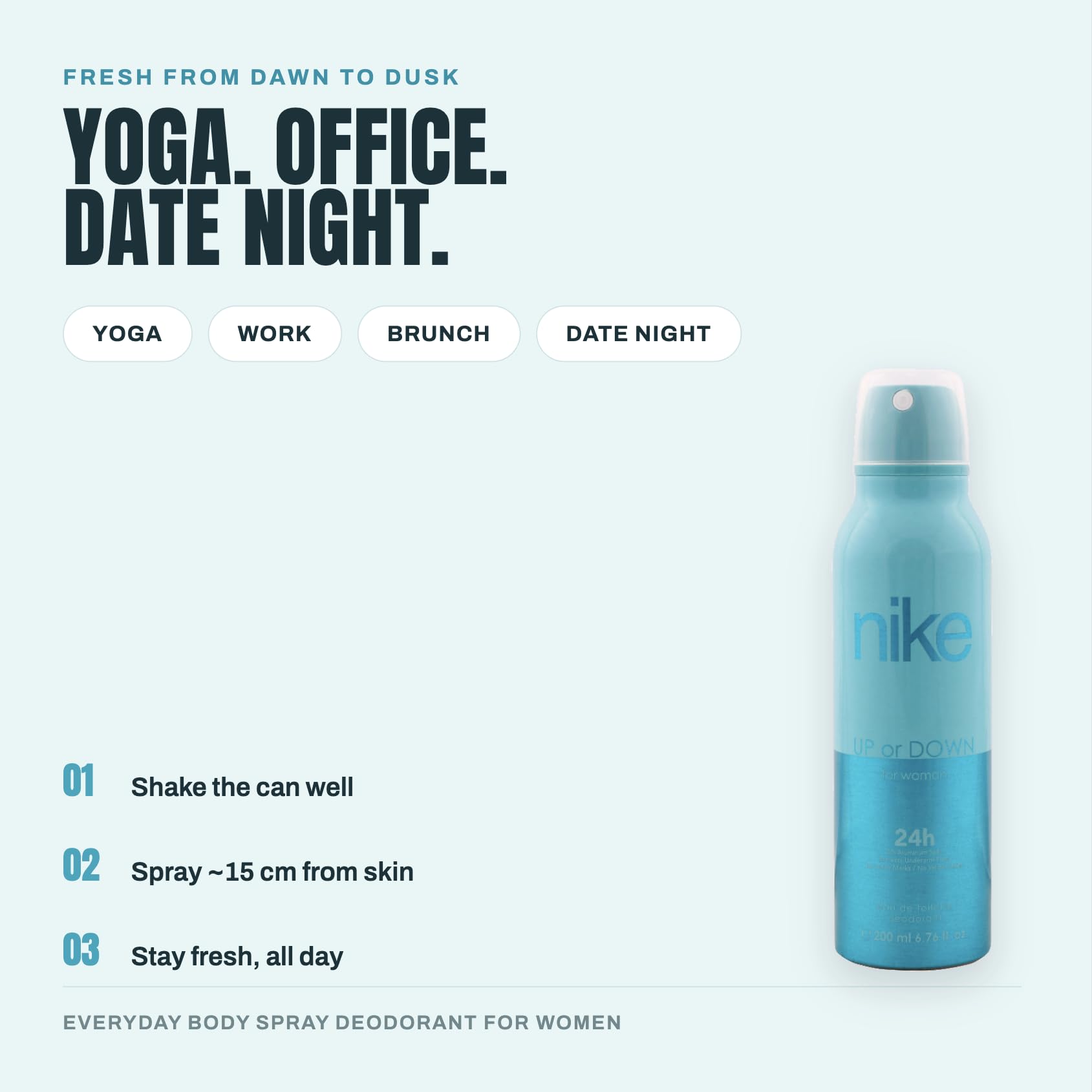 Nike Body Deodorant Spray for Women, Mass Beauty, Lightweight Non-Sticky Formula - packaging
