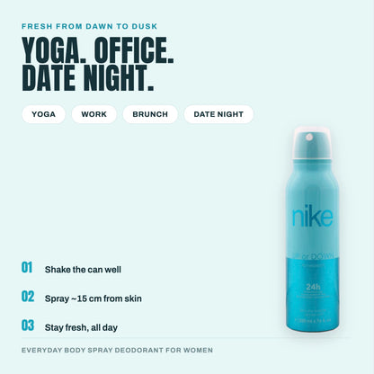 Nike Body Deodorant Spray for Women, Mass Beauty, Lightweight Non-Sticky Formula - packaging