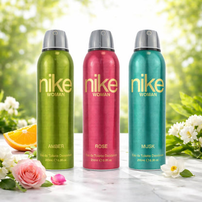 Nike Women Deodorant Spray Combo (Amber, Rose, Musk) 200ml Pack of 3 - front view