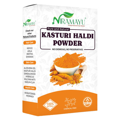 NIRAMAYU Kasturi Haldi (Wild Turmeric) Powder for Face, 100g, Paraben-Free Herbal Face Pack