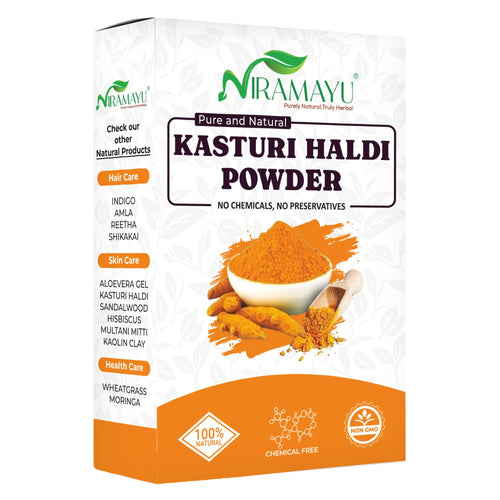 NIRAMAYU Kasturi Haldi (Wild Turmeric) Powder for Face, 100g, Paraben-Free Herbal Face Pack
