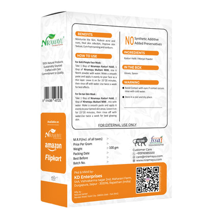 NIRAMAYU Kasturi Haldi (Wild Turmeric) Powder for Face, 100g, Paraben-Free Herbal Face Pack - front view